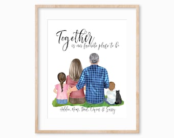 Personalized Family Portrait with Kids, Family Portrait with Pets Wall Art, Mothers Day Gift for Mom, Family Portrait Gift, Gift for Wife