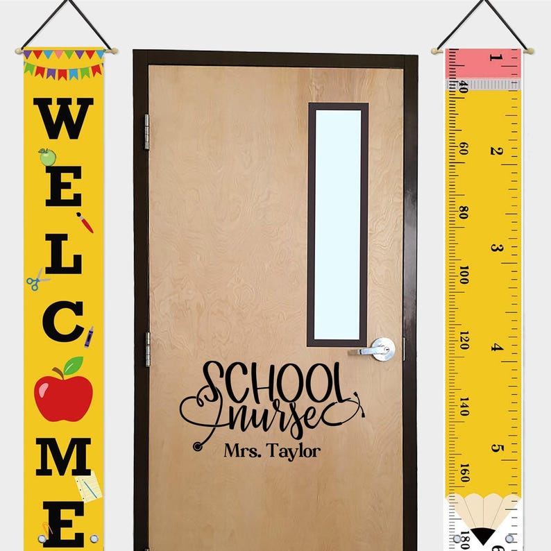 Personalized School Nurse Door Decal, School Nurse Clinic Decal, Window School Nurse Sign for Door, Nurse's Office Door Sticker 画像 1