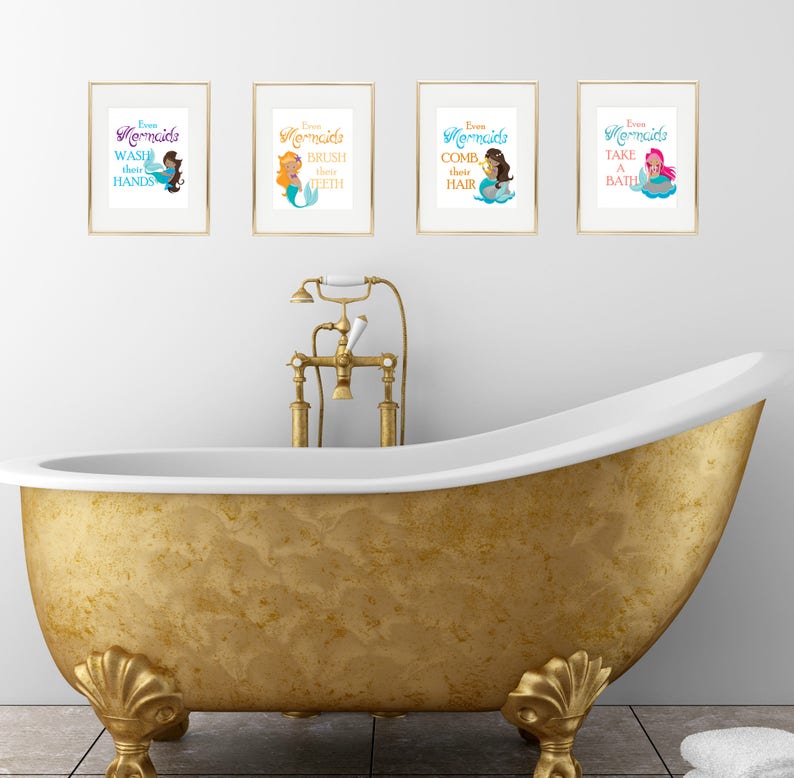 Mermaid Bathroom Decor Girls Bathroom Even Mermaids Etsy