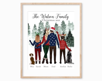 Personalized Christmas Family Portrait, Custom Holiday Gift, Christmas Gift for Mom, Family Portrait Gift, Christmas Gift for Parents