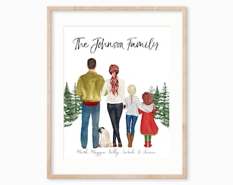 Custom Family Portrait Print with Pets, Personalized Keepsake Gift