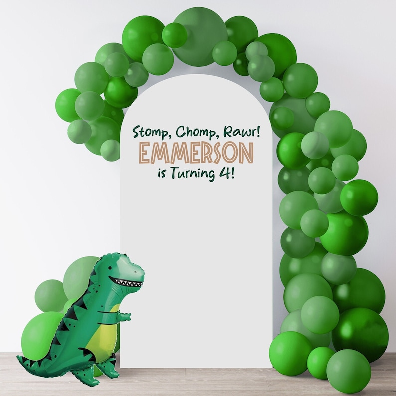 Personalized Dinosaur Birthday Decal, Decal For Party Balloon Arch or Wall, Boy or Girl Birthday Party, Dino Theme Party image 1