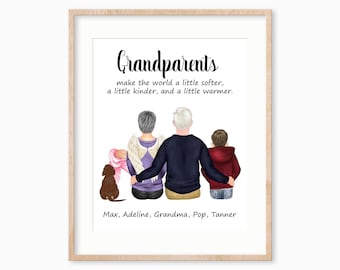 Custom Grandparent Portrait Print: Family & Pets Wall Art