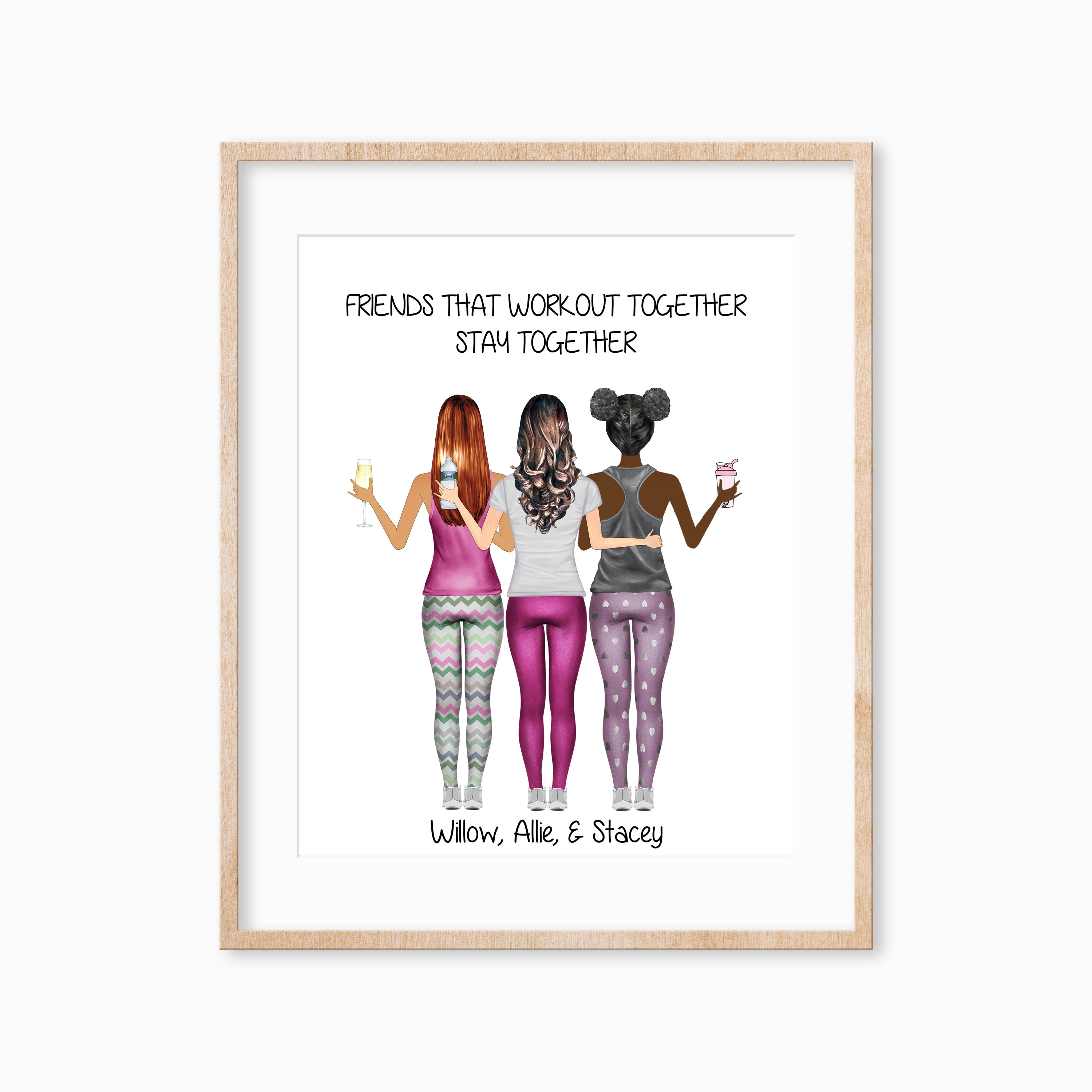 Workout Friends Portrait Custom Best Friend Gift Best Friend Gift Fitness Friends Gift for Gym Buddies Gym Friends Print Etsy