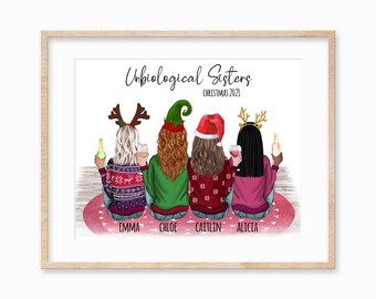 Personalized Christmas Best Friends Portrait, Custom Holiday Gift, Christmas Gift for Friend, Friendship Gift, Coworker Christmas Gift