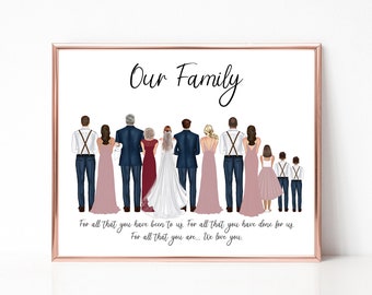 Large Family Wedding Print, Family of the Bride Gift, Wedding Gift for Parents, Wedding Family Gifts, Wedding Portrait Gift