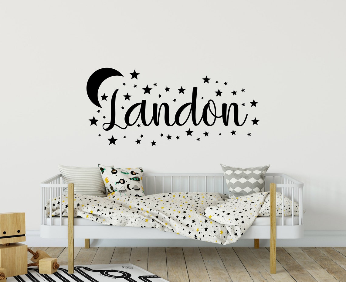 Moon and Stars Decal Kids Wall Decoration Custom Name Decal Etsy