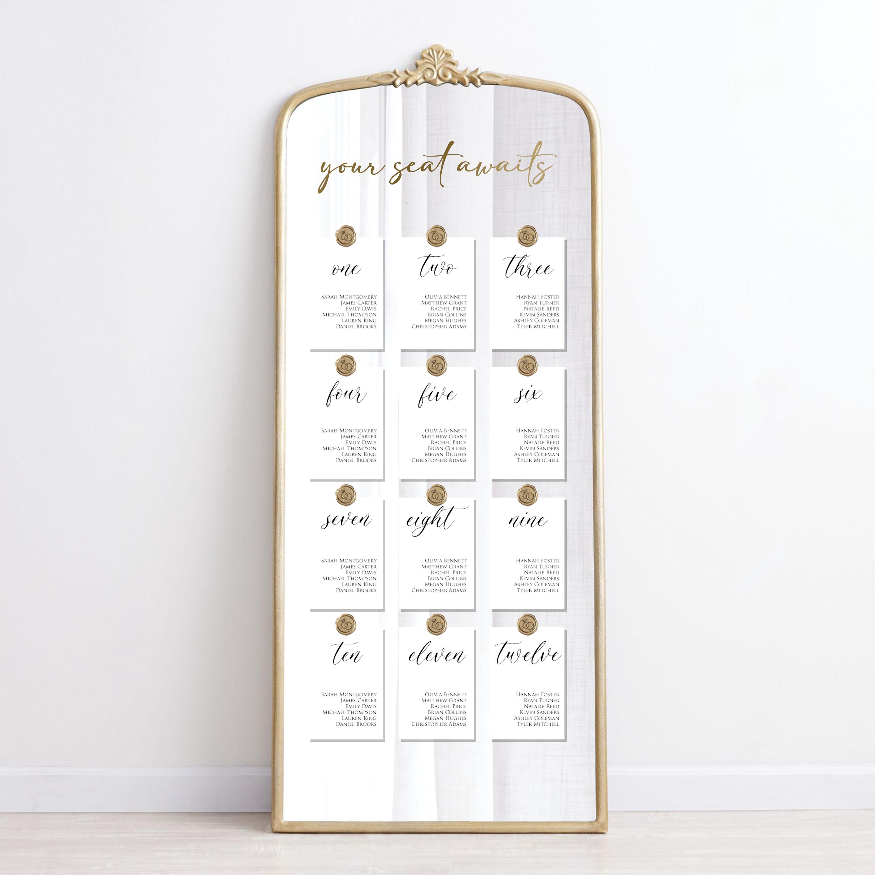 Wedding Seating Chart Mirror Decal: Elegant Reception Decor