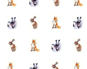 Wildlife gift wrap, animal wrapping paper, fox badger hare.