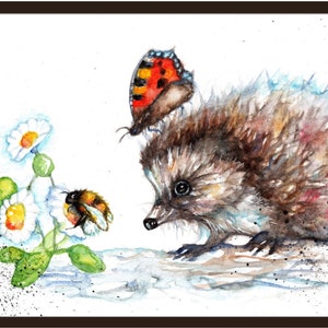 Tirage d’art original Hedgehog. Gravure de peinture animalière créée à la main.