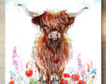 Highland Cow Canvas, farm animal art