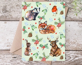Woodland Animals Christmas gift ewrap: A2 Sheet with Gift Tag