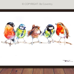 Arte de parede com pássaros de jardim, imagem de arte com pássaros, impressão de pintura de vida selvagem.
