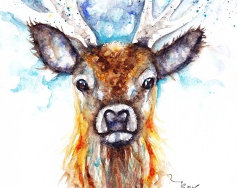 Stag wall art, Stag home decor, wildlife painting print,