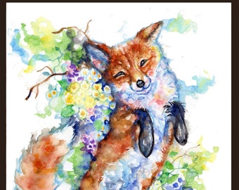 Sleeping fox print , lazy fox animal nursery wall art decor. Fox picture.