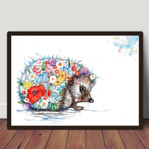 Impressão artística em aquarela de ouriço