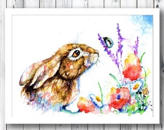 Hare watercolor Print, Hare Wall Art, Hare Gifts, Hare artwork wildlife painting