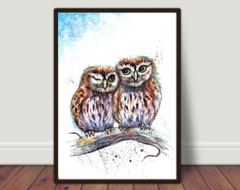 Owls Watercolour Print