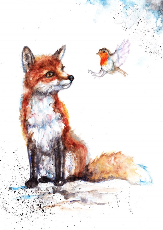 picture Print Gift,Wildlife,Animal,Art, Watercolour Card Fox