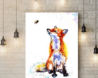Fox and Bee wall art box  canvas