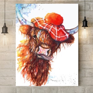 Tam o&#39; Shanter, highland cow canvas, highland cow box Canvas,highland cow , wall art, highland cow art, countryside,