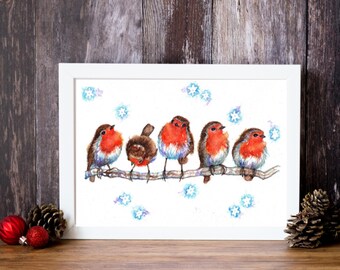 Christmas robins  wall art print.