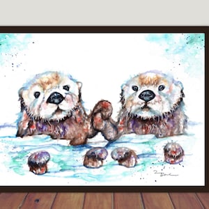 Original Otter Aquarell Gemälde Von Be Coventry, Otter Aquarell Wandkunst