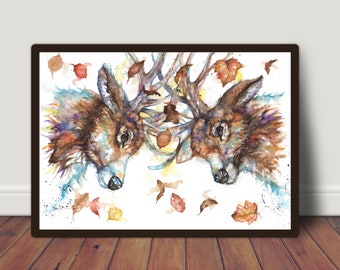 Rutting Stags,Stags,Scotland,Stag,Rutting Stags Original watercolour Painting,Prints,Artcards,Painting ,Picture,wildlife,Artwork,poster,