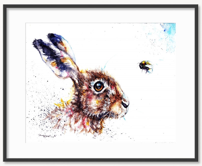 Hare watercolor Print Print A3:11.7x16.5in