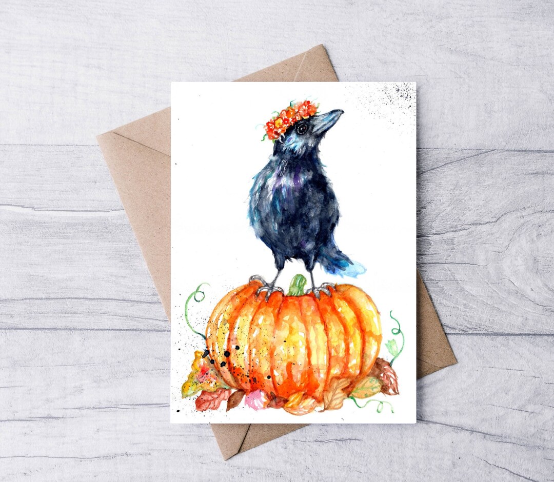 Crow and Pumpkin Halloween Card Halloween Card. - Etsy Canada