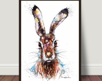 Hare watercolour Print, Hare Illustration, Hare Wall Art.