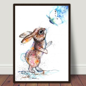 Prints Rabbit,Kissing Watercolour Painting,Original Art Flowers Art Card,Original Watercolour Art,Watercolour Artist,Poster,Vegan