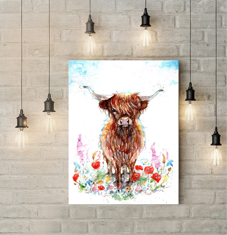 Highland Cow canvas Watercolour Art Canvas Print Canvas Etsy