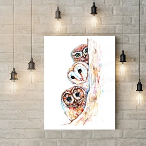 Owls box canvas print, original owl art.