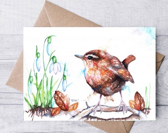 Wren and Snowdrops Greeting Card, Wren and Snowdrop Notelet
