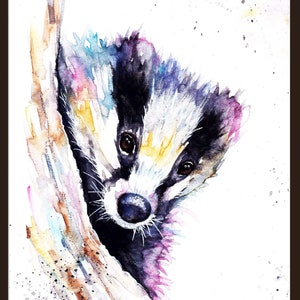 Impressão de arte em aquarela de texugo, decoração de parede de texugo.