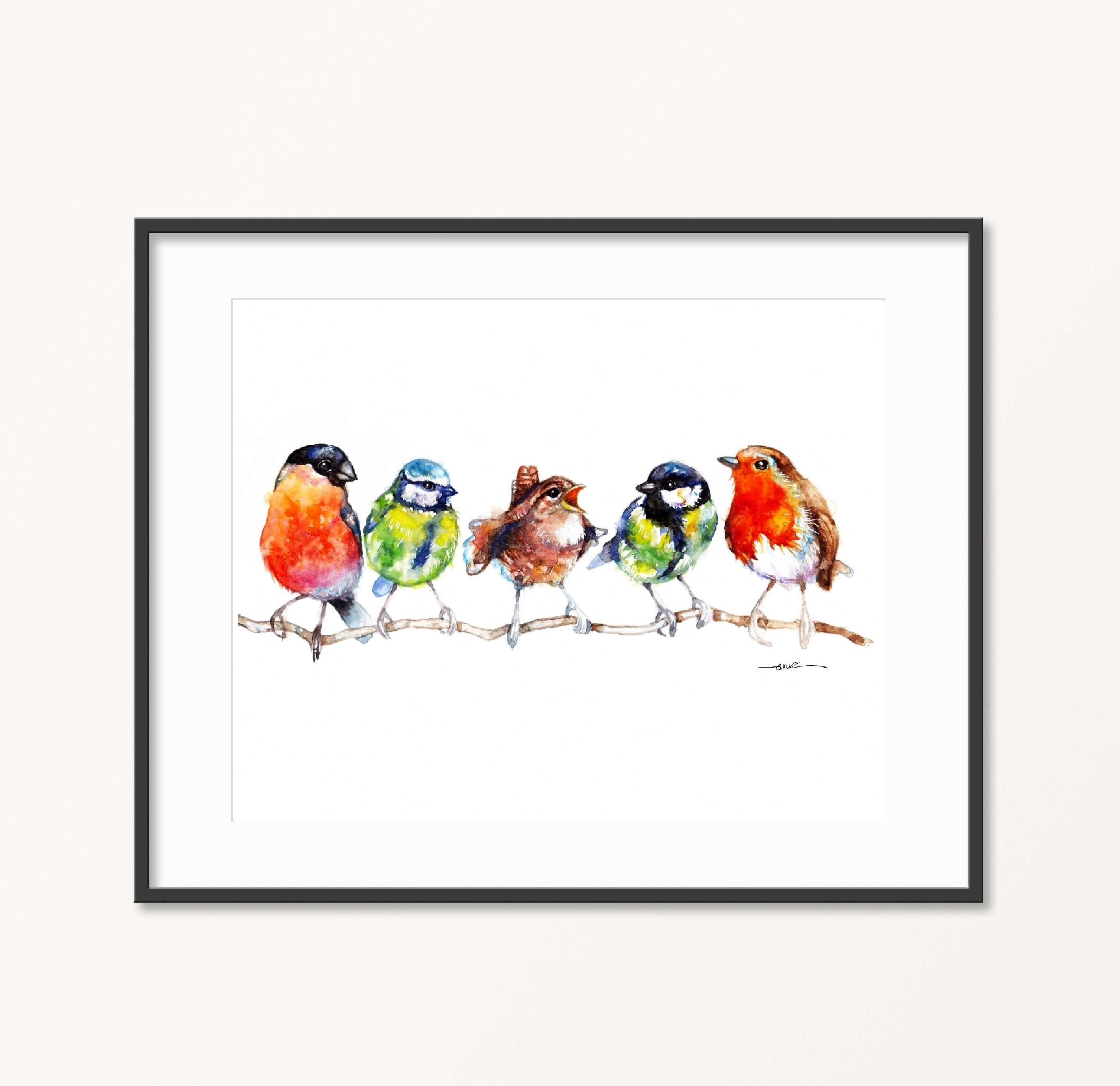 Garden Birds Wall Art Birds Art Picture Wildlife Painting Etsy UK