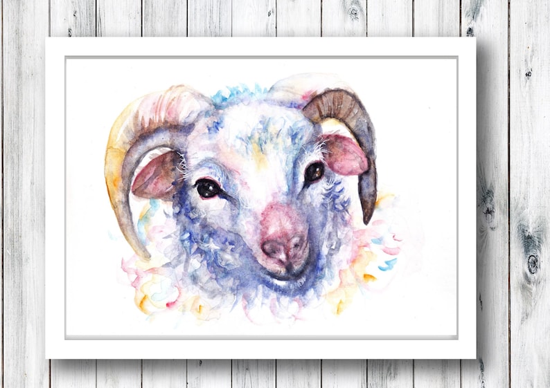 Farmyard Watercolour Print Farmyard Animal Original Watercolour Painting Ram Watercolour Picture