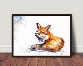 Fox watercolour Art ,Fox watercolour Print ,Fox watercolor Picture ,Fox Print ,Wildlife Art Print, Cottage style art