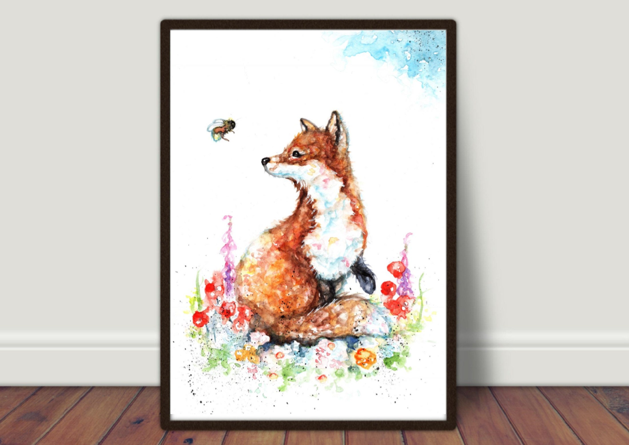watercolour print Fox and bee Felix In a 14 x 11 mount. Printed directly onto watercolour paper