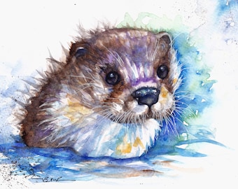 Original Otter Watercolor Painting Print by Be Coventry, Otter Watercolour Wall Art
