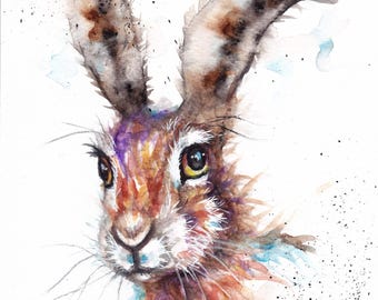 Hare watercolor Print, Hare Wall Art, Hare Gifts, Hare artwork