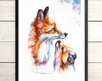 Fox watercolour Art ,Fox watercolour Print ,Fox watercolor Picture ,Fox Print ,Wildlife Art Print, Cottage style art