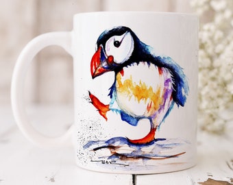 Puffin  Mug, Wildlife watercolour Mug, Puffin  drinkware.