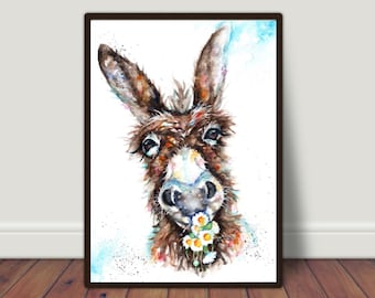 Donkey Watercolour Art Print
