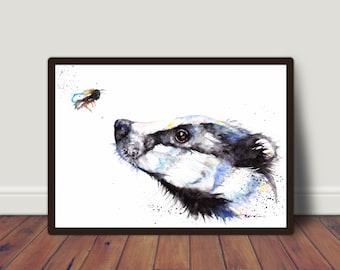 Badger watercolour wall art print, Badger watercolor picture, Original wall art, Badger Greeting Card, Badger Wildlife Art