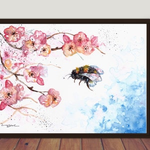 Bee Watercolour Print, Floral Watercolour Wall Art