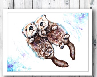 Original Otter Watercolor Painting Print by Be Coventry, Otter Watercolour Wall Art, Cottage style art