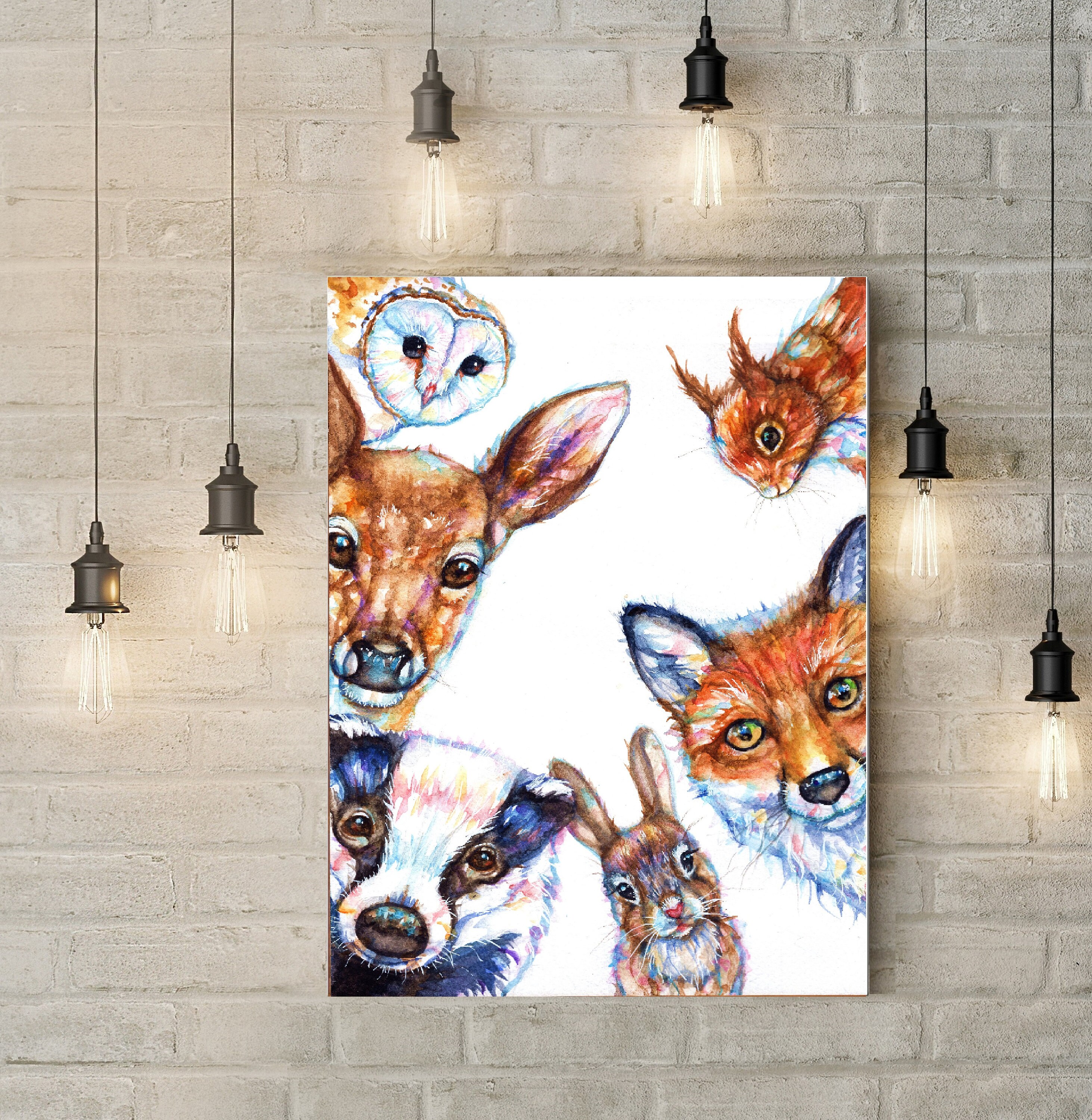 Woodland AnimalsCanvasPrint of a watercolour Etsy