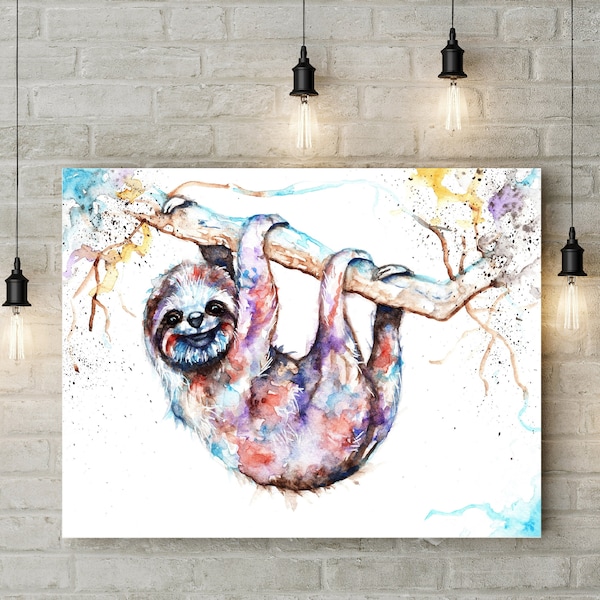 Sloth, Canvas, Watercolour Art, Canvas Print, Canvas Wall Art,Wall Art , Animal Wall, Canvas Print ,Wildlife Art Canvas,box canvas